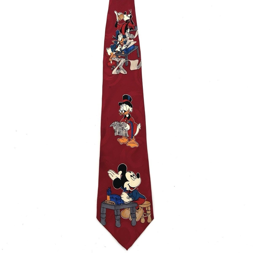 VTG Disney Red Maroon 100% Silk Novelty 1990s Tie Whimsical Funny Office‎ Mickey